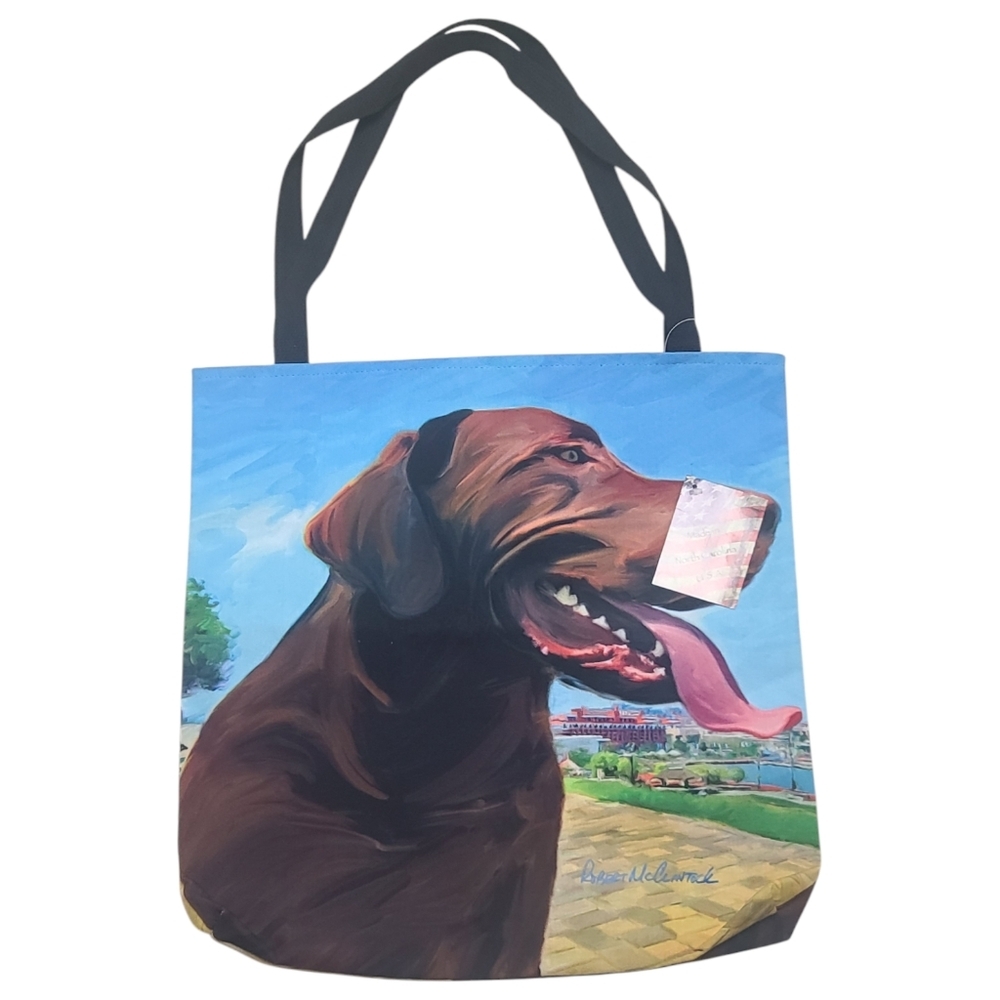 View from the hill Chocolate Labrador Dog Tote Bag NWT Robert McClintock
